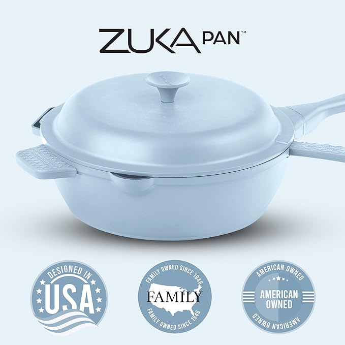 ZUKA 10 in 1 Ceramic Pan by Granitestone, Large 10 Inch Saute Pan with Lid Serves as Deep Frying Pan Set with Steamer, Everyday Skillet, Non Toxic Ceramic Nonstick, Induction Oven & Dishwasher Safe