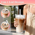 20oz Glass Tumblers with Lids and Straws, Reusable Iced Coffee Cups, Vintage Drinking Glasses, Ribbed Glassware for Whiskey Cocktail Beer, Juice, Style Glasses for Party, Gifts