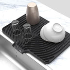 Silicone Drying Mat for Kitchen Counter , Dish Drying Rack Matt with Built in Drain, 18 Inch Dry Mats for Dishes Drying Pad for Kitchen Counter (18×12inch, black)