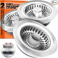 Kitchen Sink Drain Strainer & Sink Stopper, Upgraded 3 in 1 Stainless Steel Drain Plug Combo with Anti-Clog Basket, Pop Up Drain Cover for Standard 3-1/2'', Fits Double Bowl Kitchen Sinks