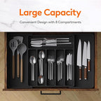 Lifewit Silverware Drawer Organizer, Expandable Utensil Tray for Kitchen, BPA Free Flatware and Cutlery Holder, Adjustable Plastic Storage for Spoons Forks Knives, 13-22 x 15", Black