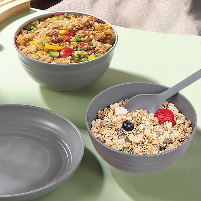 Unbreakable Wheat Straw Cereal Bowls Set of 4, 24 OZ Microwave and Dishwasher Safe Lightweight Soup and Salad Bowl Sets, Reusable Dessert Bowls for Rice, Pasta, Snack, Fruit, BPA Free (Gray)