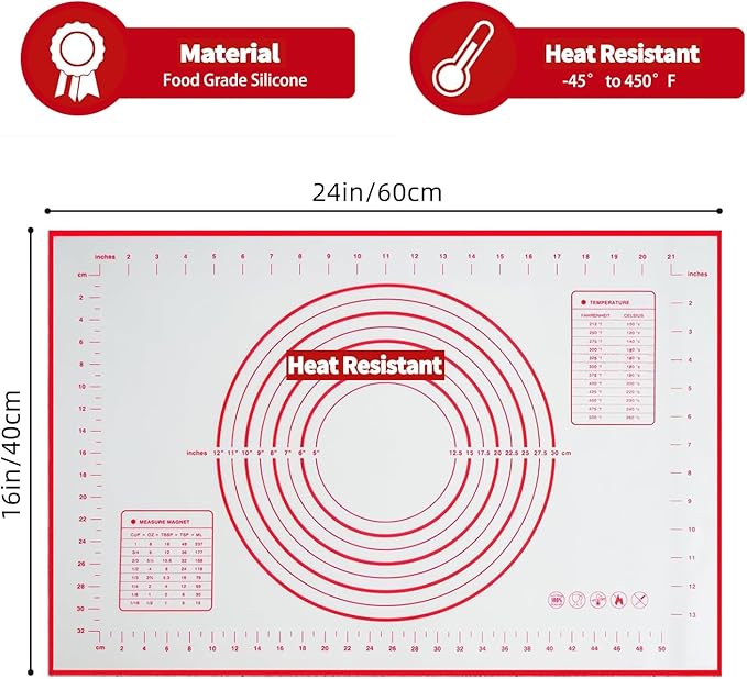 24x16 Inch Extra Thick Silicone Baking Mat with Measurements | Non-Slip, Reusable & Non-Stick – Perfect for Cookies, Bread, Pastry & Baking Essentials