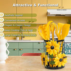 Sunflower Utensil Caddy with Silicone Cooking Utensils Set 6PCS, Canister Holder Sunflower Kitchen Decor and Accessories Theme Set Counter Yellow Kitchen Decor Country Crock Organizer Gifts for Women