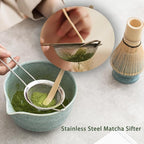 Matcha Kit Set, Matcha Whisk Set Includes Matcha Bowl And Holder, Bamboo Matcha Whisk, Scoop and Matcha Sifter, 17 oz Mottled Blue Glaze Ceramic Matcha Kit for Tea Lovers
