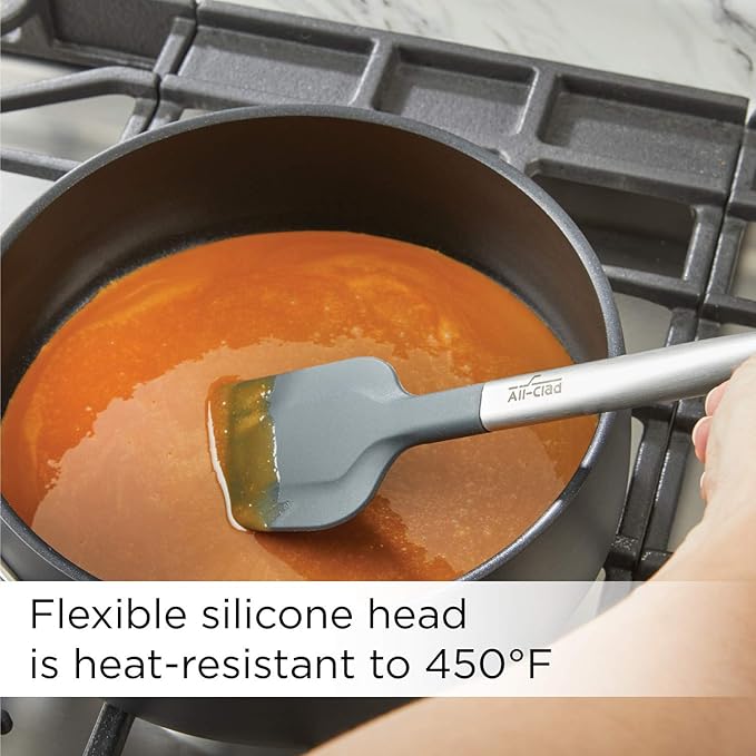 All-Clad Specialty Silicone Kitchen Gadgets 3 Piece Set, Spatulas Kitchen Tools, Kitchen Hacks Silver, Stainless Steel and Black