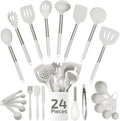 Silicone Kitchen Utensils Set - 24-Pieces 450F Heat Resistant White Cooking Utensils for Nonstick Cookware - Silicone Spatulas Set, Stainless Steel Handle & Other Kitchen accessories