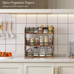 Spice Rack Wall Mounted, Wood 3 Tier Spice Rack for Countertop, Vertical Spice Organizer for Spice Jars and Seasonings, Hanging Spice Shelf for Kitchen Cabinet, or Pantry, Rustic Brown