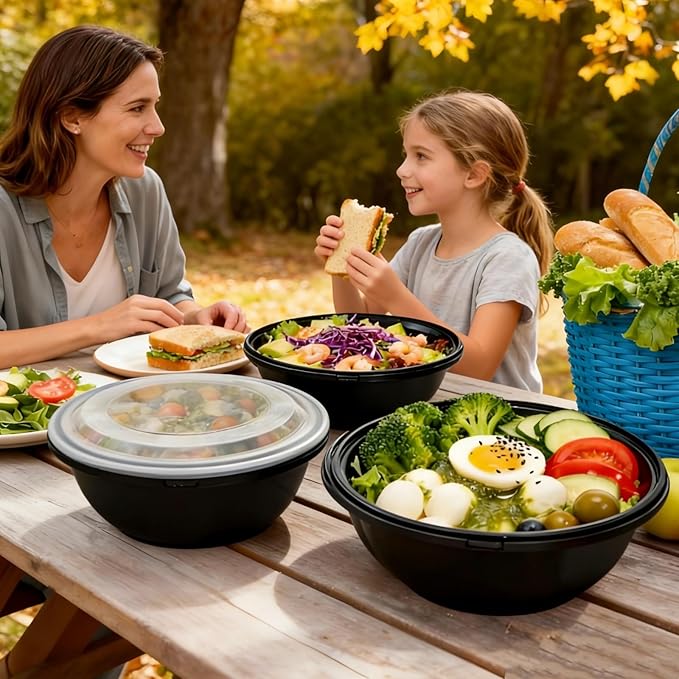 ZAVOOS 8 Pack Plastic Serving Bowls with Lids, 165 Oz Large Mixing Bowl with Non Slip Base, Round Food Storage Container for Christmas Party, Kitchen Prepping Baking Cooking, Microwave Freezer Safe