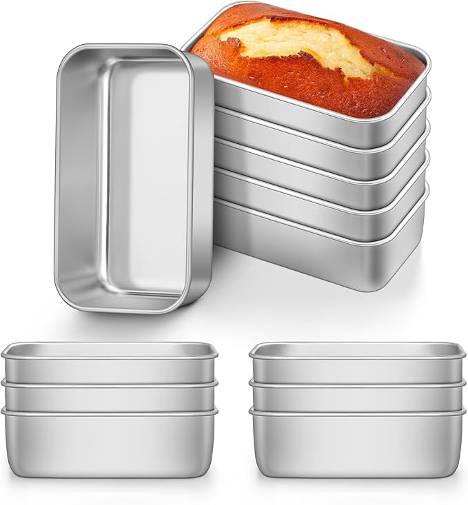 E-far Mini Loaf Pan Set of 12, Small Stainless Steel Bread Baking Pans for Oven, 6.3 x 3.5 Inch Tiny Meatloaf Pans for Homemade Bread Pound Cake Brownies, Non-toxic & Dishwasher Safe