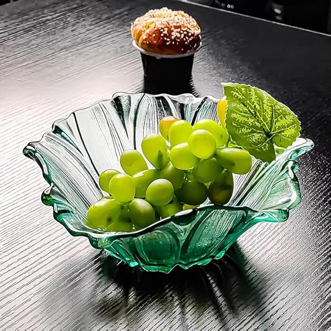 2 Piece Glass Salad Bowl Set - 7.3" Decorative Serving Bowls, 17 OZ (500ml) Multipurpose Bowls for Fruits, Veggies, Snacks, Candies, Desserts, Family Dinners & Parties (Green, medium size)