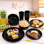 EI 24pcs Black Wheat Straw Plates,Wheat Straw Dinnerware Set,Plates and Bowls Sets,Reuasble Plate,Unbreakable Dinner Plate Heavy Duty Plastic for Picnic Outdoor Activities Dormitory Kitchen