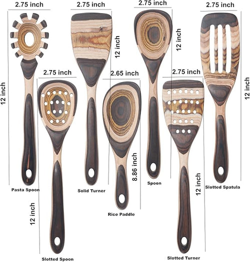 7 Pcs Wood Cooking Utensils Set, Wooden Kitchen Utensil Set for Cooking, Wooden Cooking Spoons & Spatulas with Spoon Rest, Safe for Non-Stick Cookware, Brown