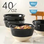 HASENSE Ceramic Soup Bowls, 40 oz Large Salad Cereal Bowls Set of 4, Stackable Serving Bowls for Kitchen, Bowls for Pasta Ramen Noodle Pho, Dishwasher Microwave Safe, Gloss Black & Matte White