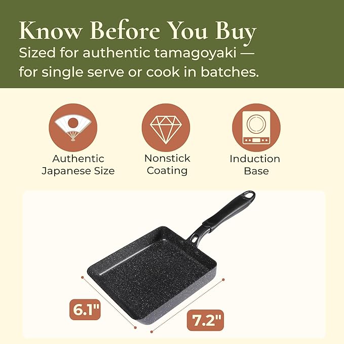 Tamagoyaki Pan - Japanese Omelette Pan Nonstick PFOA-Free - Japanese Egg Pan - Omelet Pan - Square Frying Pan Rolled Omelette Egg Roll - Tamago Skillet 7x6 All Stovetops