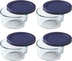 Pyrex 7202 1-Cup Glass Bowl & 7202-PC Dark Blue Lid (4-Pack) - Made in USA
