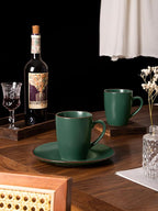 famiware Venus Coffee Mugs for 4, 12 oz Mug Set, Dringking Cup with Handle for Coffee, Tea, Cocoa, Milk, Dark Green