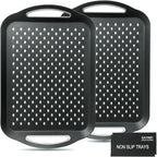 Large Anti-Slip Serving Tray with Handles, Dual Rubber Grippy Lap Food Trays for Eating, Dinning, Breakfast, on Couch/TV, Black - Set of 2