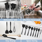 TeamFar 8 PCS Silicone Cooking Utensils - 446°F Heat Resistant Kitchen Silicon Utensils Set, Turner, Spatula, Spoon, Whisk, Kitchen Cooking Gadgets Tools for Nonstick Cookware, Dishwasher Safe-Black
