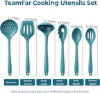 TeamFar Silicone Cooking Utensils Set of 6, Kitchen Utensils Set, Includes Ladle Slotted Turner for Non-stick Cookware, Healthy & One-Piece, Non-Scratch & Heat Resistant, Dishwasher Safe, Dark Blue