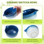 Matcha Whisk Set, Ceramic Matcha Kit Desert Style, Matcha Whisk and Bowl, Bamboo Scoop and Rest, Sifter and Tea Towel, 7 Pcs Gifts for Matcha Lover (Blue)