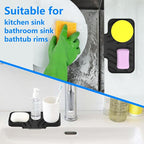 Sponge Holder for Kitchen Sink, Dish Sponge Holder & Soap Tray with Drain, Bathroom Sink Sponge Drying Rack & Perfect Organizer for Dispenser,Bottle,Cup on Sinks or Counter(8"x 4"Black)