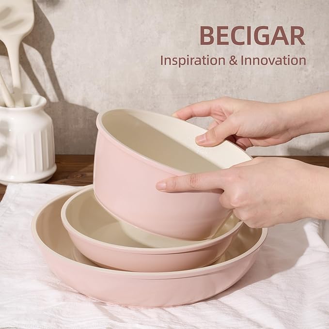8PCS Ceramic Cookware,Nonstick Ceramic Pan, Removable Handle Pots and Pans Set, Stackable Pan Set, Nonstick Pots and Pans Set Non Stick pot(Pink)