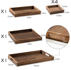 Yangbaga Rustic Wooden Serving Trays with Handle - Set of 7 Rectangular Platters for Entertaining, Breakfast, Coffee Table, Home Decor