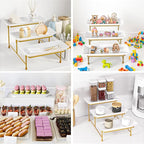 3 Tier Serving Tray for Party, 12"x6" Tiered Serving Platters with Steel Display Stand for Sevring Food,Cookies,Veggie, Dessert,Fruit, Gold