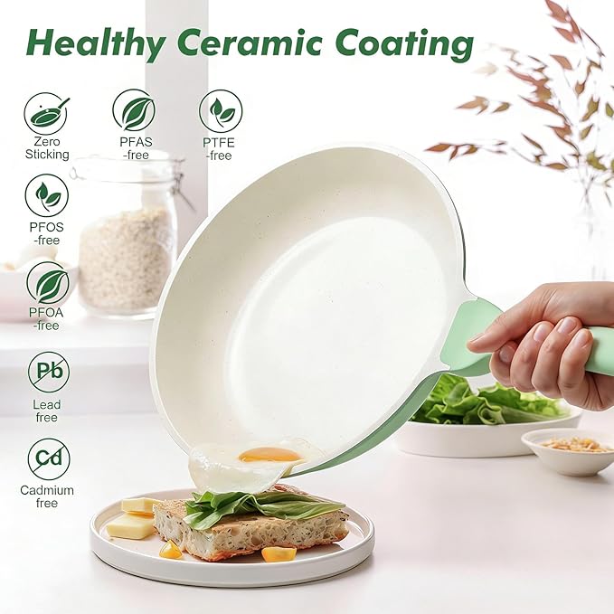SENSARTE Nonstick Ceramic Frying Pan 11-Inch, Healthy Non Toxic Skillet, Induction Compatible Omelet Pan with Heat Resistant Handle, PFAS-Free, Mint Green