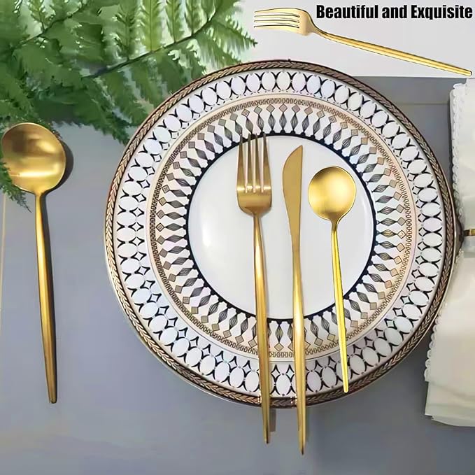80-Piece Food Grade Gold Silverware Set, Luxury Flatware Set for 16 - Premium Stainless Steel Cutlery Set with Spoons Forks Knives, Shiny Gold Polished Kitchen Utensils for Home Restaurant Hotel