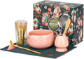 Matcha Whisk Set, Ceramic Bowl with Spout, Bamboo Matcha Whisk & Spoon, Chasen Holder, Scoop Rest, Sifter, 8-Pcs Japanese Ceremony Matcha Powder Kit–Valentine's Day Gift for Women-Pink