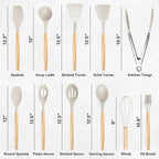 19 PCS Kitchen Cooking Utensils Set, 11 Pieces Silicone Cooking Utensils Set 6 Pieces Sharp Stainless Steel White Knife Set with 1 Piece Cutting Board, Ideal for Apartment