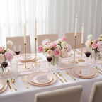 KIRE 350 PCS Pink Plastic Plates - Pink and Gold Disposable Dinnerware 50 Guest Include 50 Dinner Plate - 50Dessert Plate - 50Pre Rolled Napkins with Silverware for Mother's Day/Wedding/Baby Shower