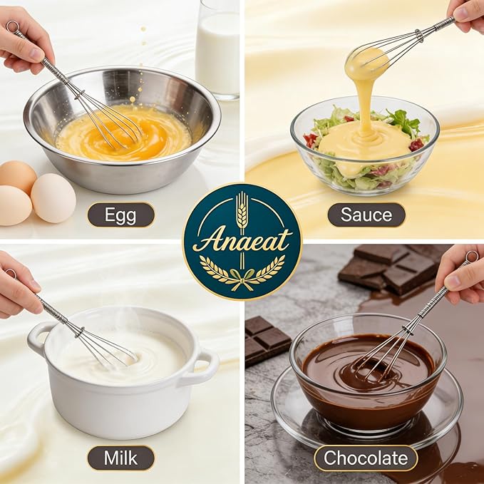 Anaeat 6 Pack Small Wire Whisks, Portable Stainless Steel Kitchen Tiny Whisk & Egg Beater with Thick Wire - Sturdy Mini Mixing Balloon for Cooking, Blending, Whiping, Beating and Stirring (6")