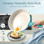 GIPP 11pcs Pots and Pans Set Non Stick, Nonstick Cookware Set Detachable Handle, Ceramic Pots for Cooking Non Stick with Removable Handle, RV Cookware Set for All Stoves, Light Blue Gradient