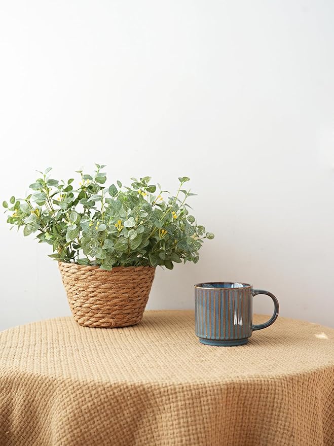 Bosmarlin Stackable Ceramic Coffee Mug Set of 4, 16 Oz, Coffee Cups, Microwave Safe, Unique Reactive Glaze (Teal, 16 Oz)