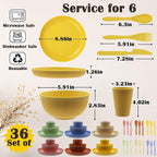 Wheat Straw Dinnerware Set, 36pcs Dishes Plates and Bowls Sets, Service for 6, Reusable Dinnerware Set Kitchen Cups Plates and Bowls Sets