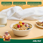 JOLLY CHEF Compostable Disposable Paper Bowls [16 oz] Heavy Duty Soup Uncoated Containers [150 Pack] Biodegradable Bagasse Hot Cold Eco-Friendly Natural Sugarcane Microwavable for Dessert Christmas