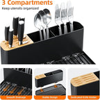 Urackify Large Dish Drying Rack, Expandable Dish Racks for Kitchen Counter, Multifunctional Dish Drainer with Utensil Holder & Cup Holder, 18.5"-26.7" L x 12.7" W, Black
