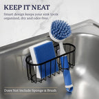 Farberware Sponge Holder for Kitchen Sink—Brushed Metal Sink Caddy Organizer with Triple Suction Cups, Kitchen Organizer for Sponges, Brushes, Soap & Cleaning Essentials
