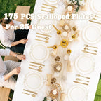 YOUBET 175PCS Ivory Scalloped Plastic Plates - Gold Disposable Dinnerware Set Include 50 Plates, 75 Gold Silverware, 25 Cups, 25 Napkins for Party & Wedding