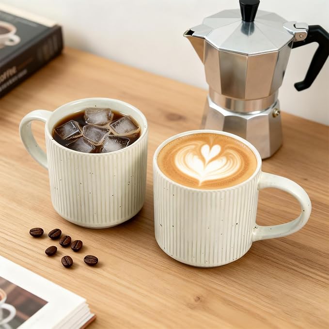 Coffee Mug Set for 4-12oz Ceramic Stoneware Mugs for Coffee, Tea, Cocoa, Microwave & Dishwasher Safe, Speckled White