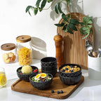 Sureasy Ceramic Ice Cream Bowls, 12oz Embossed Dessert Bowls Set, 4.6 Inch Stoneware Small Bowls for Snack, Sauce, Fruits, Microwave and Dishwasher Safe, Set of 4, Black