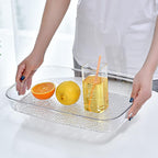 Lyellfe 4 Pack Clear Serving Tray, 15 x 10 Inch Deep Serving Platter, Spill Proof Decorative Coffee Table Perfume Tray for Bathroom, Dining Table, Vanity Cabinet