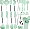 Silicone Cooking Utensils Set, 28 Pcs Kitchen Utensils Set 446°F Heat Resistant Spatula Set, Food Grade Silicone and Stainless Steel Handle Kitchen Gadgets for Nonstick Cookware BPA Free
