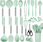 Silicone Cooking Utensils Set, 28 Pcs Kitchen Utensils Set 446°F Heat Resistant Spatula Set, Food Grade Silicone and Stainless Steel Handle Kitchen Gadgets for Nonstick Cookware BPA Free