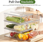 bealy 3 Pack Fridge Organizer and Storage,Clear Storge Bins with Pull-out Drawer, Fridge Drawers Clear Stackable Storage Bins Containers for Freezer, Refrigerator, Pantry, Kitchen
