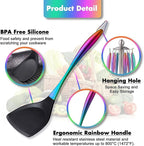 Silicone Cooking Utensils Set, 17pcs Kitchen Utensil Set with Rotatable Holder, Heat-Resistant Silicone Utensils for Cooking, Non-Stick Spatula Set with Stainless Steel Handle,Turner,Ladle (Rainbow)