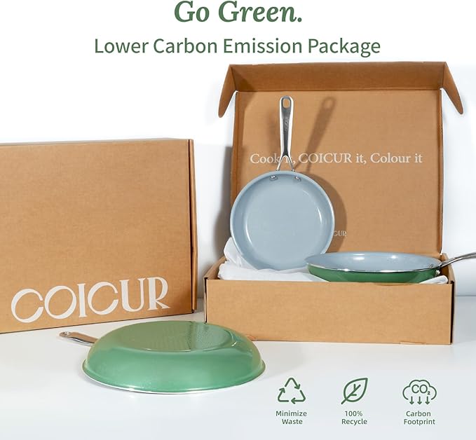 Nonstick Ceramic Frying Pans 8" 9.5" 11" Ceramic Skillets Set with Stainless Steel Handle Omelet Pans Healthy Cooking Chef Pans, PFOA Free, Forest Green